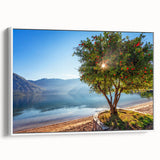 Vintage poster art of a Montenegro landscape on framed canvas, featuring vibrant colors, ideal for living room decor.