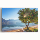 Black and white photograph of a European coastline on stretched canvas, ideal for kitchen wall art.