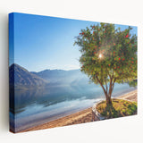 Large art print on canvas depicting a serene European Montenegro landscape, ideal for kitchen wall art.