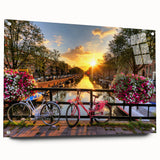 Acrylic print of Amsterdam scenery with muted earth tones, ideal for dining room decor.