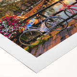 Art deco poster of Amsterdam's scenic canals in soft pastel colors on rolled canvas, ideal for dining room decor.