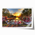 Rolled print of Amsterdam scenery with vibrant floral accents on a canvas, ideal for art wall dining room.