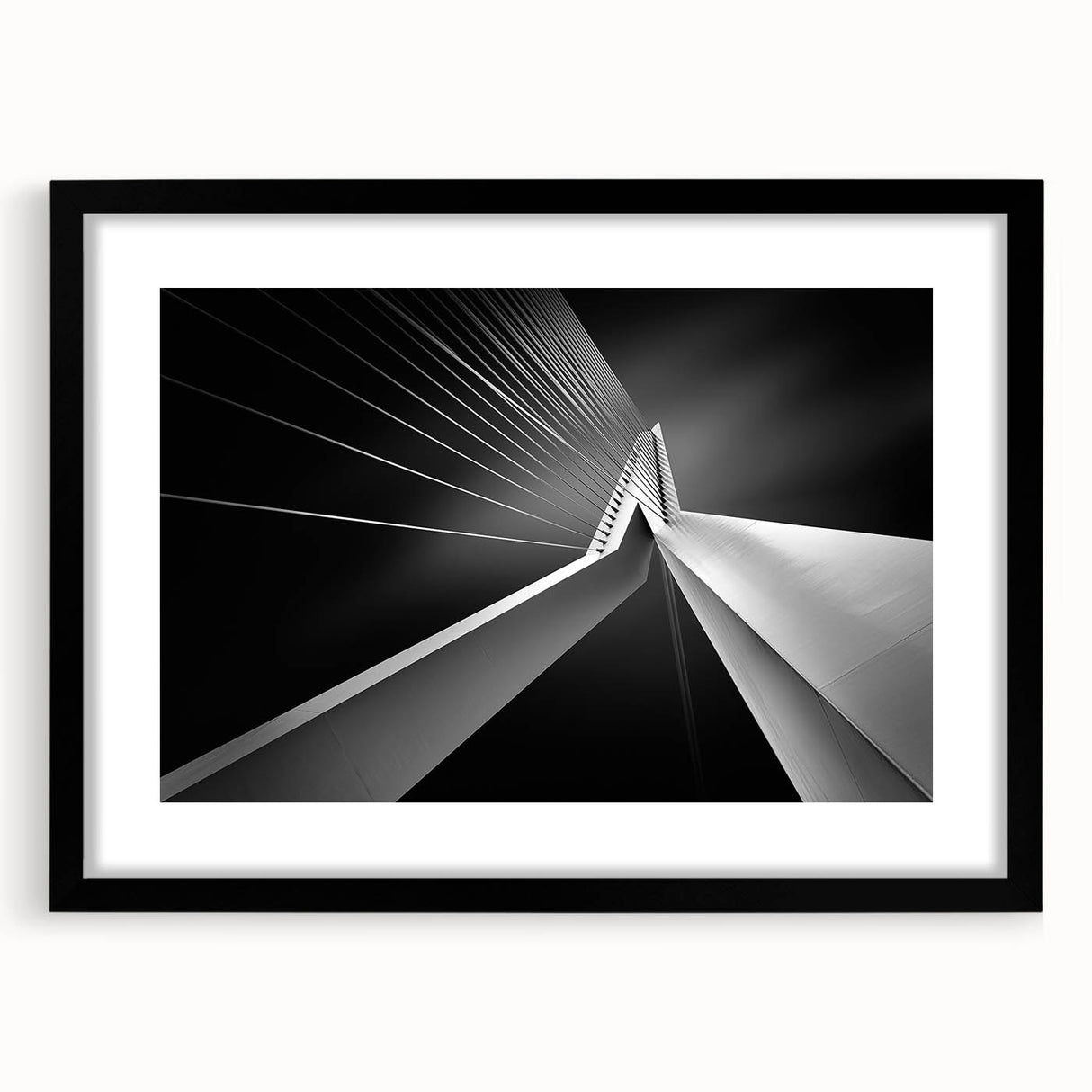 Abstract art print of a European scenery in vibrant colors on a black framed mat, ideal for living room decor.