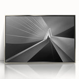 Mid-century modernist art depicting a serene Netherlands landscape in muted green and blue tones, framed acrylic print.