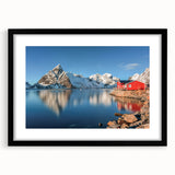 Extra large framed wall art depicting an abstract, textured depiction of a Norwegian landscape in vibrant, colorful hues.