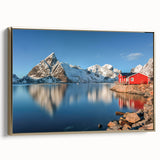 Framed canvas depicting a vintage-style Norwegian landscape in muted earth tones, ideal for bedroom wall art.