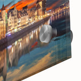 Large abstract wall art depicting a stylized Polish landscape in muted earth tones, printed on acrylic glass.