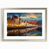 Extra large abstract art print of a textured European scenery in muted earth tones, framed with a silver mat.