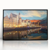 Large abstract wall art featuring a black and white mid-century modernist depiction of a European cityscape.