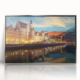 Large art print of a European scenery in Poland, featuring muted earth tones on a silver-framed acrylic.
