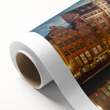 Art Deco poster of a European scenery in muted pastel shades on rolled canvas, ideal for nursery wall art.