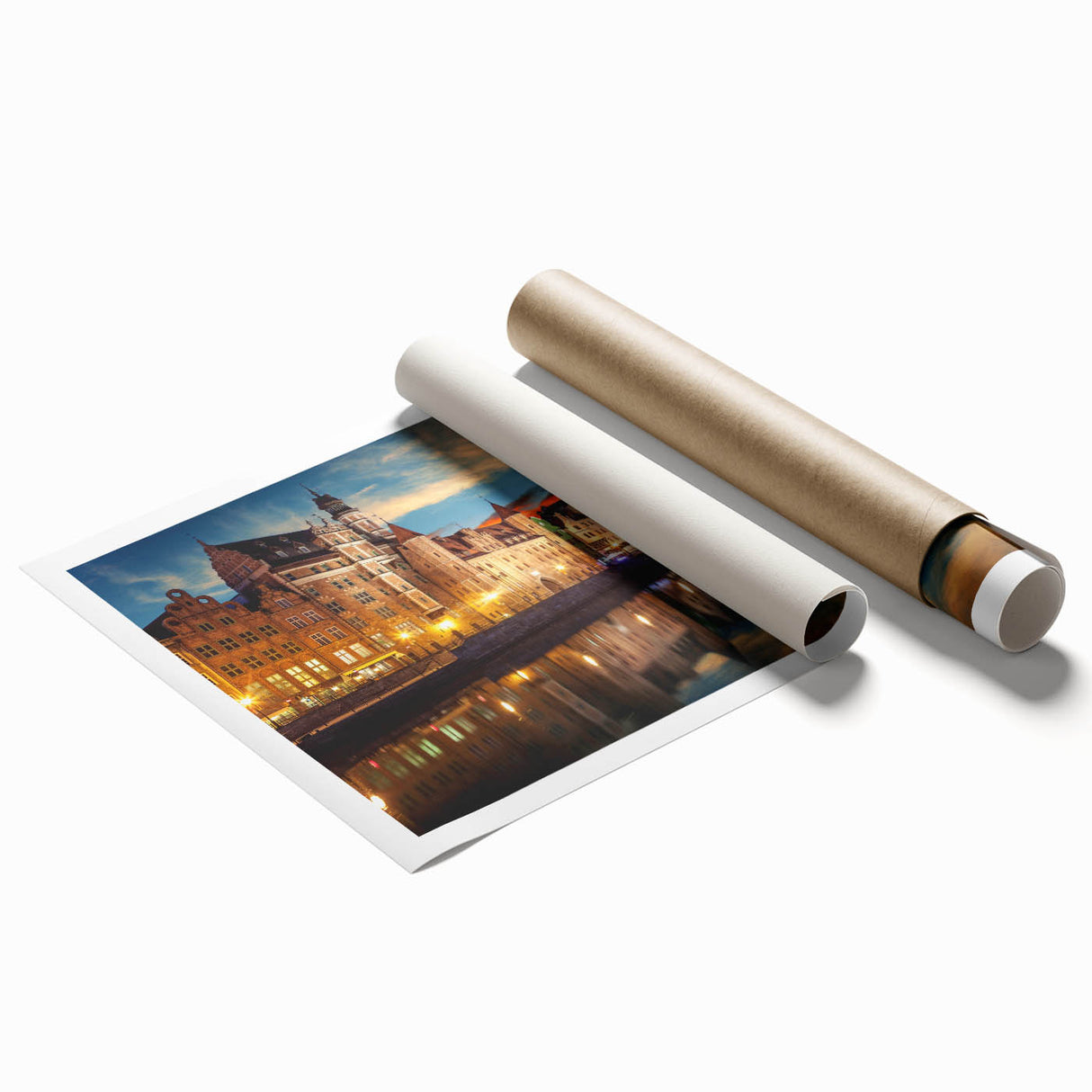 Extra large rolled print of a Polish landscape with vibrant green fields and blue skies, ideal for classy bathroom wall art.