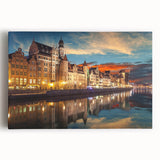 Black and white photograph of a European cityscape on stretched canvas, ideal for kitchen wall art or bedroom decor.