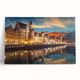 Black and white photo of a European cityscape on large stretched canvas, suitable for kitchen wall art.