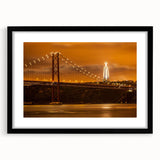 Extra large abstract art print of Lisbon scenery in vibrant colors on a textured canvas, framed in black.