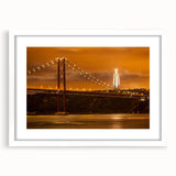 Textured abstract art print of Lisbon scenery in muted earth tones on a framed white mat, suitable for bedroom wall decor.