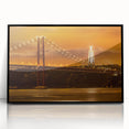 Large abstract wall art of Lisbon scenery in muted earth tones on acrylic, framed in black.