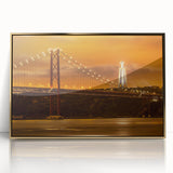 Art deco poster of Lisbon scenery with muted gold and blue tones on acrylic, ideal for modern art wall decor.