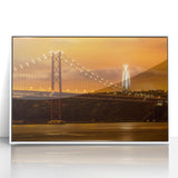 Mid-century modernist art depicting Lisbon's cityscape in muted blue and white tones, acrylic print.