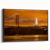 Black and white landscape art painting of Lisbon on framed canvas, suited for bedroom wall art.