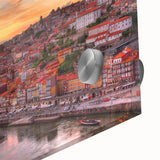 Large abstract wall art of Porto, Portugal, depicted in mid-century modernist style on acrylic glass.
