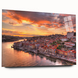 Acrylic print of Porto, Portugal with vivid blue and white tones, ideal for bedroom or dining room art.