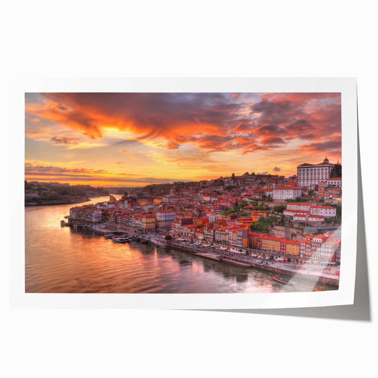 Rolled print of Porto, Portugal scenery with floral elements in muted colors, suitable for dining room or bathroom wall art.