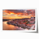 Rolled print of Porto, Portugal scenery with floral elements in muted colors, suitable for dining room or bathroom wall art.