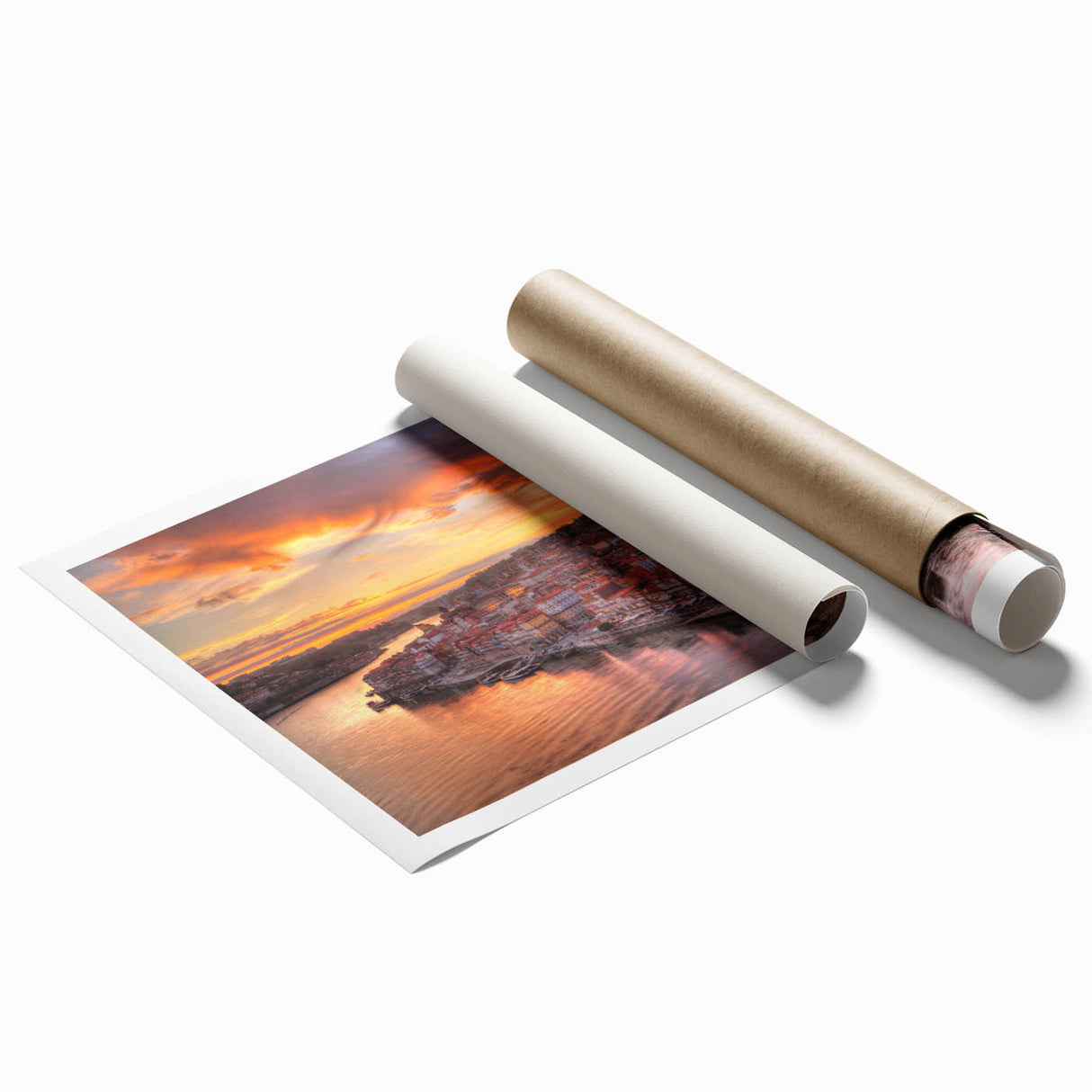 Extra large rolled print of Porto, Portugal with vibrant floral elements, ideal for classy bathroom wall art.