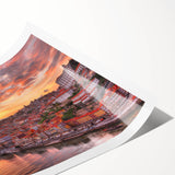 Extra large wall art featuring line art flowers over a Porto, Portugal scenery in muted earth tones.