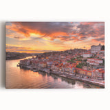 Black and white stretched canvas of Porto, Portugal cityscape, ideal for kitchen wall art.