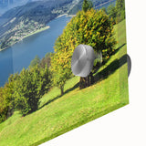 Large abstract wall art featuring mid-century modernist style Romanian scenery on acrylic glass, ideal for dining room art.