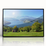 Large abstract wall art of a European Romanian landscape in muted earth tones, framed in black acrylic.