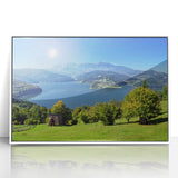 Mid-century modernist art depicting a Romanian landscape in muted earth tones on a framed acrylic.