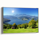 Framed canvas landscape art painting depicting a vintage Romanian scenery in vibrant colors, ideal for living room decor.
