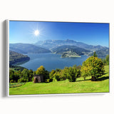 Vintage poster art of a Romanian landscape in vibrant colors on a framed canvas, ideal for living room decor.