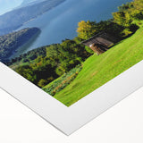 Art deco poster of a Romanian landscape in muted earth tones on rolled canvas, suitable for dining room decor.