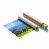 Extra large rolled print of a floral Romanian landscape in muted earth tones, ideal for classy bathroom wall art.