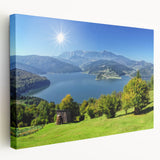 Large stretched canvas featuring a scenic Romanian landscape in muted earth tones, ideal for kitchen wall art.