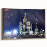 Framed canvas depicting a vintage-style Moscow landscape in muted gold and black tones, ideal for bedroom wall art.