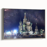 Framed canvas landscape art painting of Moscow with colorful and black vintage poster art style, ideal for office decor.