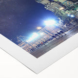Art deco poster of Moscow skyline in muted gold and black on rolled canvas, suitable for dining room decor.