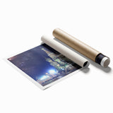 Extra large rolled print of a floral Moscow cityscape in muted earth tones, ideal for classy bathroom wall art.