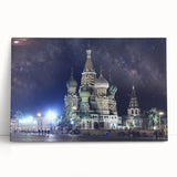 Black and white photo of Moscow skyline on large stretched canvas, suitable for kitchen wall art.
