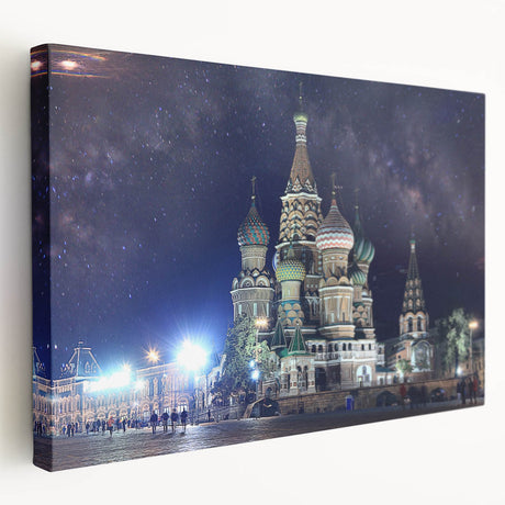 Large stretched canvas featuring a detailed Moscow cityscape in muted earth tones, ideal for kitchen wall art.