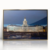 Art deco poster of St. Petersburg skyline in gold and black tones, acrylic print, ideal for modern art wall decor.