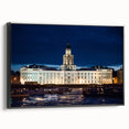 Black and white framed canvas of a vintage Petersburg landscape, ideal for bedroom decor.
