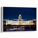 Vintage poster art of St. Petersburg scenery in colorful hues on extra large framed canvas, ideal for living room decor.