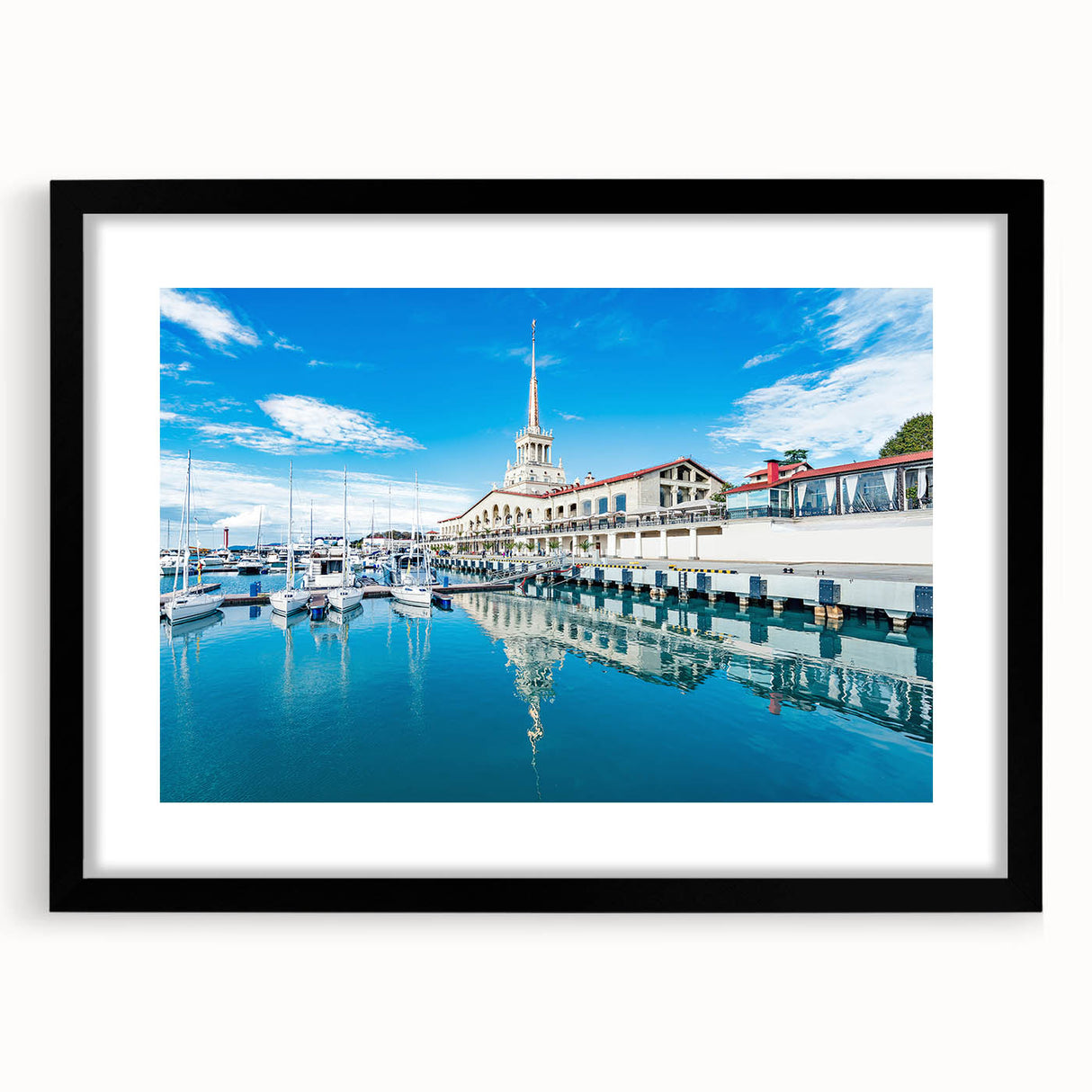 Colorful abstract art print depicting a vibrant, textured European scenery on a large framed canvas.