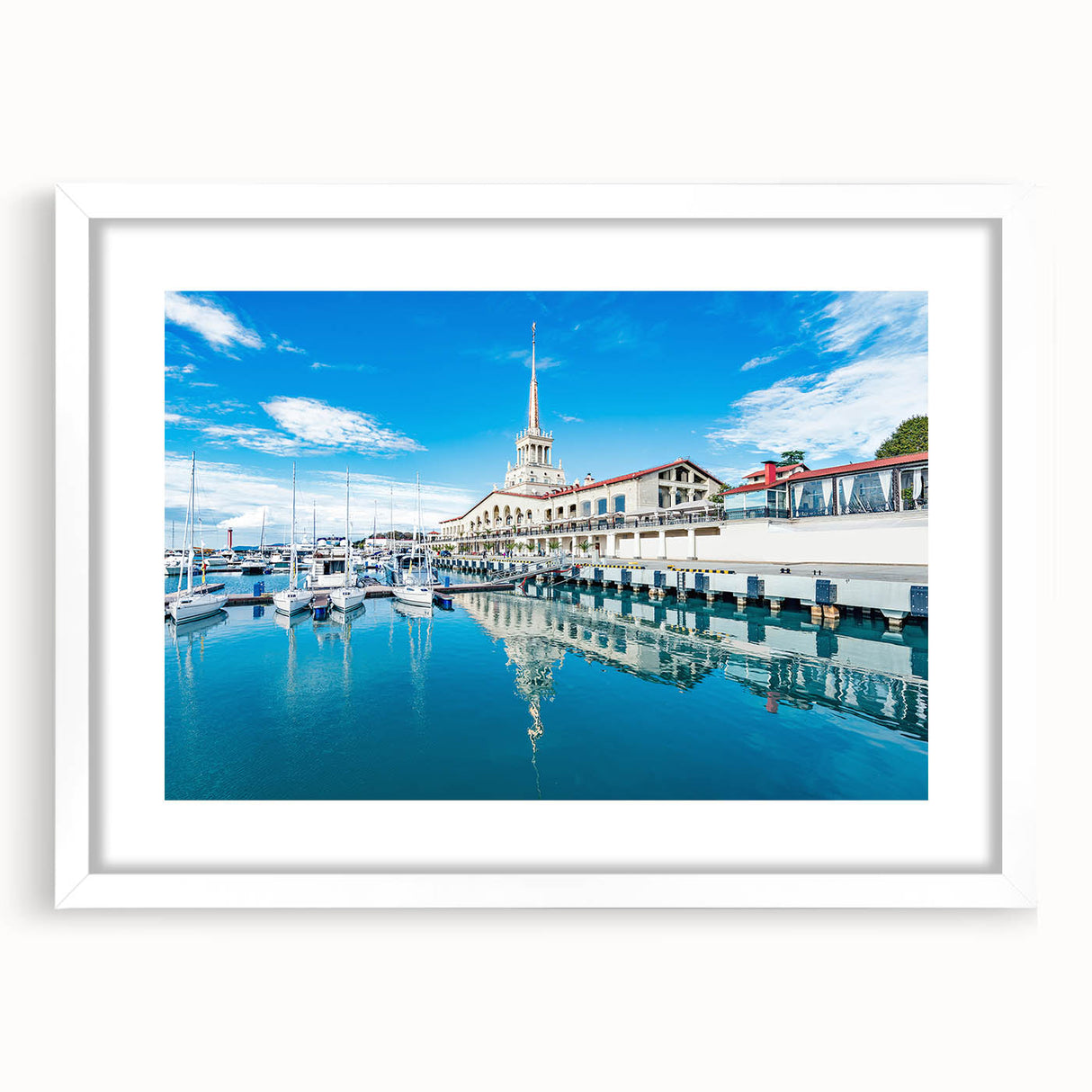 Textured abstract art print featuring a muted color palette of Sochi scenery, framed in white, ideal for bedroom art.
